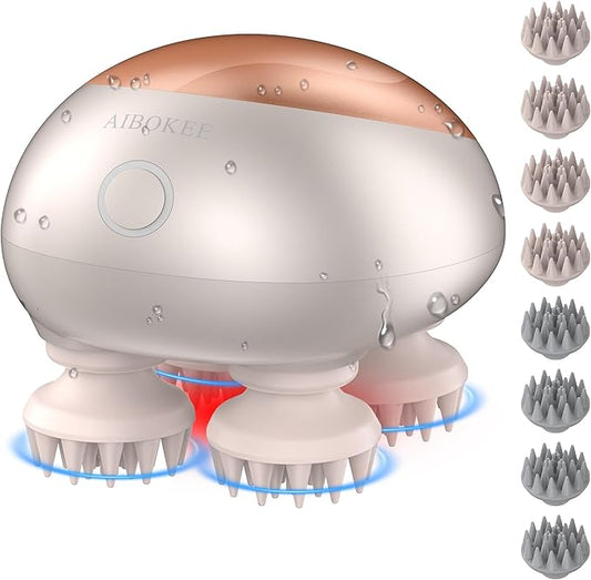Electric Scalp Massager, Portable Head Stress Relax,IPX7 Waterproof Rechargeable Head Massager Scalp Stress Relax, Body for Deep Cleansing, Relief, Hair Growth (Gold) AIBOKEE