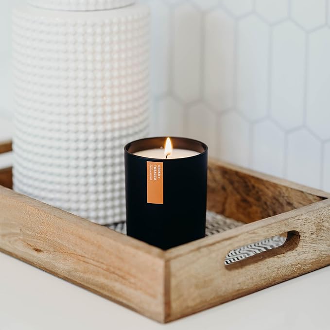 Calyan Wax Co. Cedar & Tobacco Scented Candle - 75 Hour Burn - Luxury Non Toxic Soy Wax Candles - Long Lasting Black Tumbler Jar Candle for Home - 10.2oz - Bloomnest