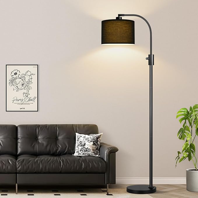 【Upgraded】 Dimmable Black Floor Lamp, 1200 Lumens LED Bulb Included, Arc Floor Lamps for Living Room Modern Standing Lamp with Black Shade, Tall Lamp for Living Room Bedroom Office Reading Room Office - Bloomnest