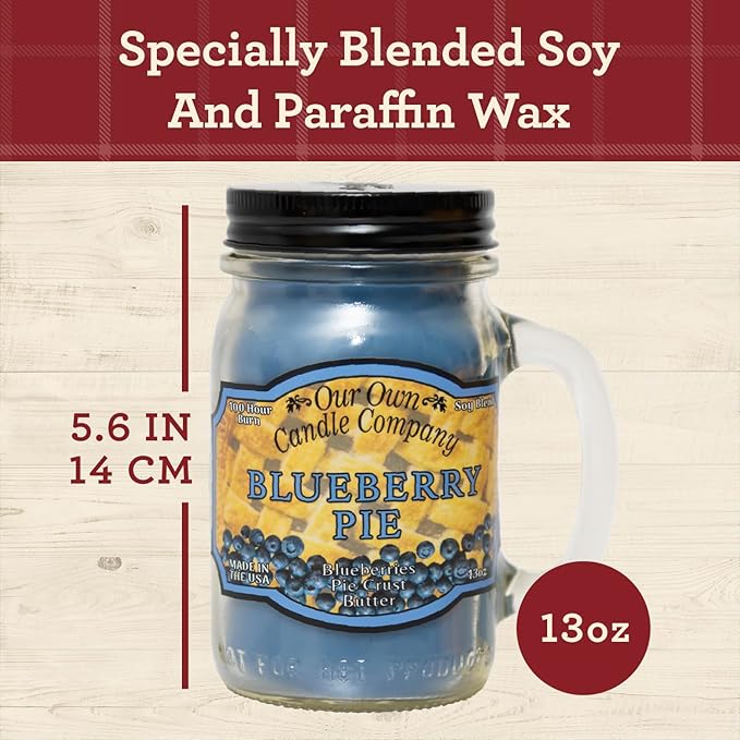 Our Own Candle Company, Blueberry Pie Scented Mason Jar Candle, 100 Hour Burn Time, 13 Ounces - Bloomnest