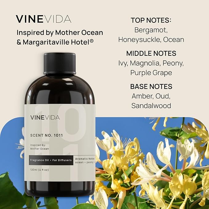 VINEVIDA (4oz) Hotel Fragrance Diffuser Oil - Hotel Scents Diffusers for Home - Cold Air Diffuser Oil - Hotel Scent Essential Oil - Scent No.1011 Inspired by Mother Ocean VINEVIDA