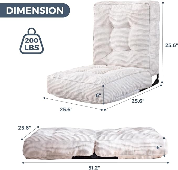 MAXYOYO Adjustable Floor Chair with Back Support, Gaming Floor Meditation Chair with Tufted Cushion, Adults Lounge Couch Folding Sofa Seat for Reading Meditating Sleeping, Beige - Bloomnest