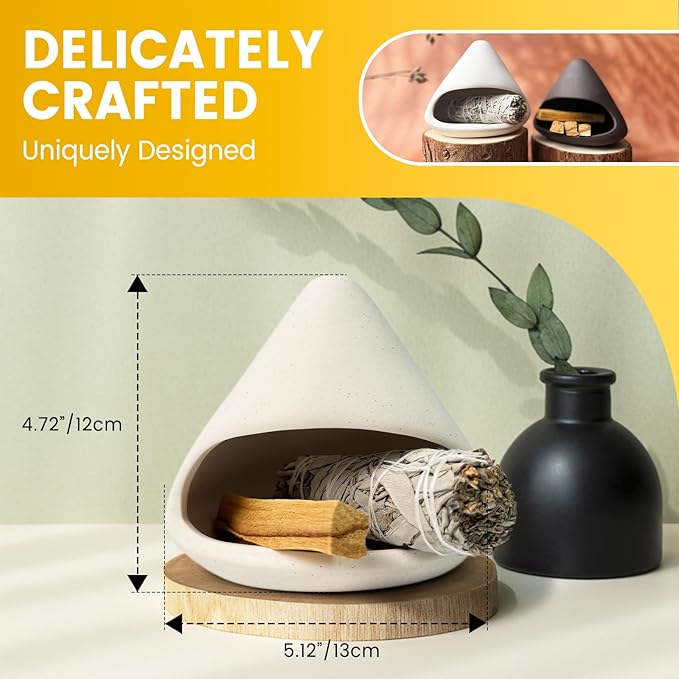 Handcrafted Clay Smudge Pot-Mini Chimenea Incense Holder Burner for Sage, Copal & Palo Santo-Palo Santo Holder Burner-Perfect Anxiety Relief Gift for Women, Zongzi Style, White - Bloomnest