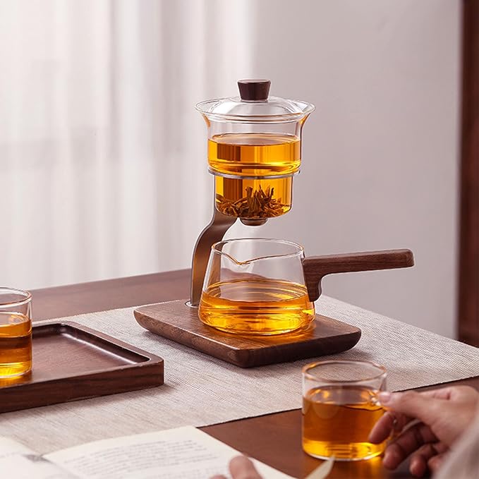 TOPINCN Glass Teapot Set Semi Automatic Drip Rotating 350ml Capacity Automatic Drip Tea Pot, Glass Tea Set with Magnetic Filter for Family Gatherings or Office Breaks - Bloomnest