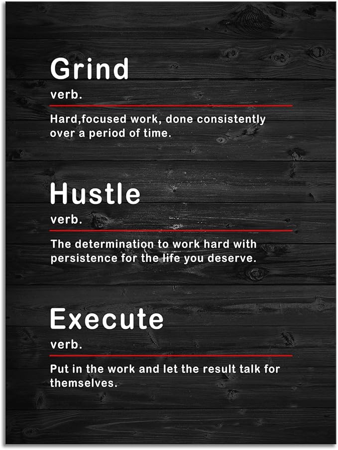 Motivational Canvas Wall Art Grind Hustle Execute Verb Inspirational Painting Inspiring Entrepreneur Quote Posters and Prints Artwork Home Office Wall Decor Framed Ready to Hang[30''W x 40''H] - Bloomnest