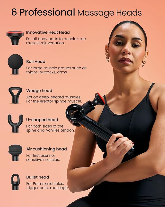 NAPRE Massage Gun with Heat,Massage Gun Deep Tissue with Extension Handle & 3 Adjustable Angles,Handheld Percussion Back Massager for Muscle/Neck/Body Pain Relief with Portable Case,Black - Bloomnest