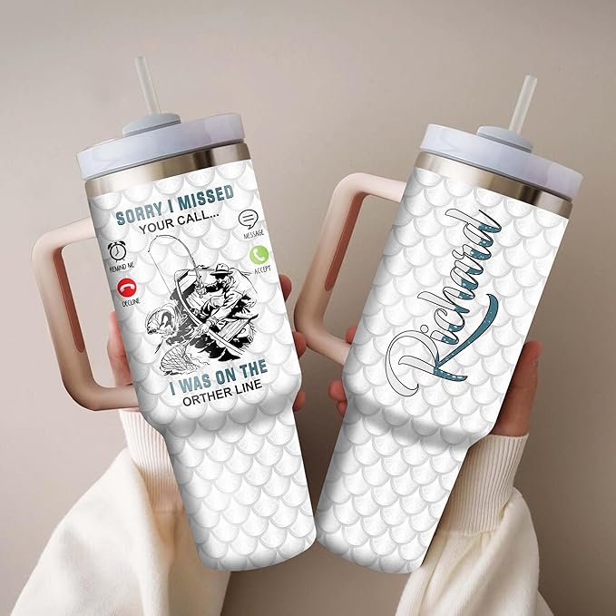 WAZONE Personalized Fishing Tumbler With Lid 40oz Stainless Steel Insulated Travel Coffee Mug Thanksgiving Birthday Christmas Fathers Day Custom Name Gifts For Dad Fisherman Fish Lovers - Bloomnest
