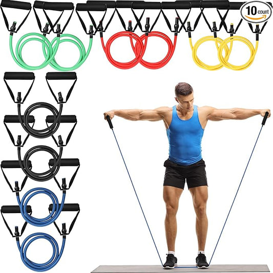 Shappy 10 Pcs Resistance Bands with Handles Exercise Stretch Bands for Exercise Woman Man Training Physical Therapy Workouts Fitness - Bloomnest