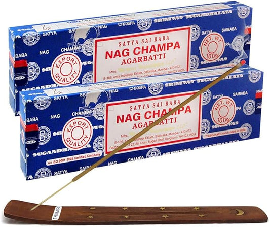TRUMIRI Incense Stick Holder Bundle with Satya Sai Baba Nagchampa 100g Incense Sticks - Pack of 2 (Approx 200 Sticks) - Bloomnest