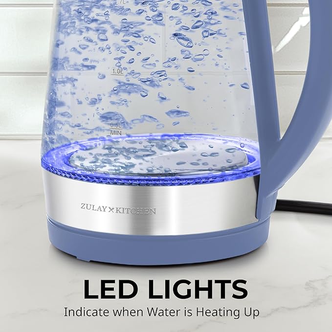 Zulay Kitchen Fast Boiling Electric Water Kettle - 1.7L, 1500W, Auto Shut-Off for Overboil & Boil Dry Protection, Cool-Touch Handle, 360° Base - Rapid Teapot Boiler For Coffee & Tea - Blue - Bloomnest