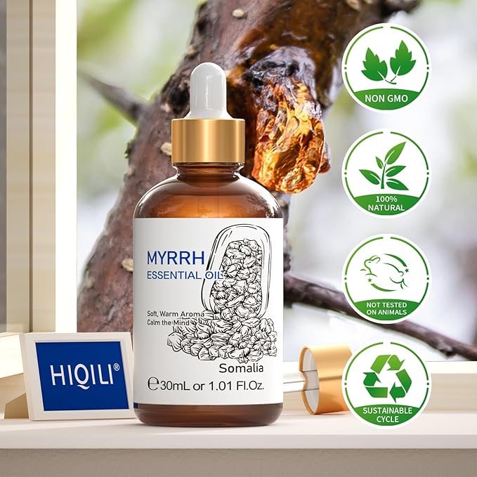 HIQILI Myrrh Essential Oil, for Skin, Massage, 100% Pure & Natural - 1.01 Fl Oz - Bloomnest