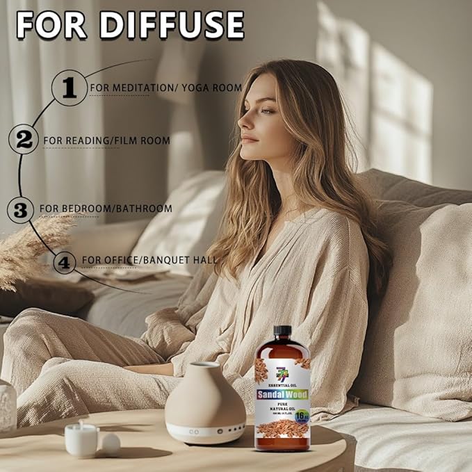 Sandalwood Essential Oil (16 oz/480 ml) — Sandalwood Oils for Aromatherapy, diffusers, humidifiers, Home fragrances, DIY Skin Care, Soap Making, DIY Candle, Yoga, and Meditation - Bloomnest