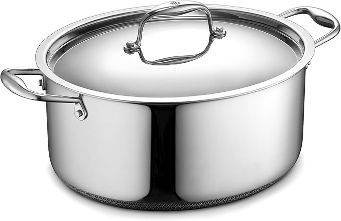 HexClad Hybrid Nonstick 6.5-Quart Oval Dutch Oven with Stainless Steel Lid, Stay-Cool Handles, Dishwasher-Friendly, Oven-Safe Up to 900°F, Induction Ready, Compatible with All Cooktops - Bloomnest