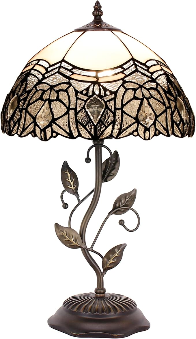 Tiffany Lamp Table Lamp Stained Glass Desk Lamps 12X12X19 Inches Reading Light Decor Bedroom Living Room (White Crystal Style) - Bloomnest