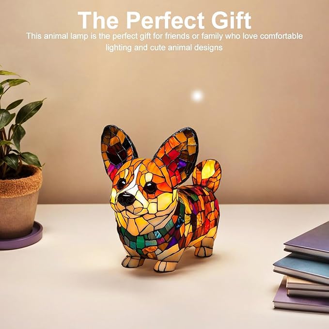 Cute Puppy Lamp, Dog Series Art Night Light, Stained Resin French Bulldog, Corgi, and Dachshund Lamp, Cute Pet Dogs LED Table Lamp with Warm Ambient Glow, Fun Gift for Dog Lovers (Corgi) - Bloomnest