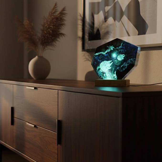 Handmade 3D Ocean Resin Lamp, Epoxy Ocean Night Light with Wooden Base, LED Color Changing Table Lamp, USB Powered Dragons Decor, Unique Ocean Gift for Bedroom & Home Office (Astronaut Galaxy) - Bloomnest