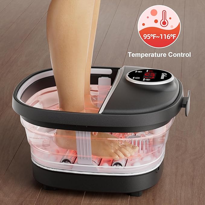 Collapsible Foot Spa Bath with Heat,Foot Massager with Two Side Supports,Leakage Protector,Temperature Control,Bubbles,Red Light,Timer,Feet Spa Tub,Feet Soaker,Gifts (Black) - Bloomnest