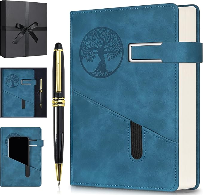 Lined Notebook Journal for Men Women, 365 Pages Numbered College Ruled Notebook, Hardcover Leather Journal with Pen & Gift Box, Thick Daily Diary, Professional Notebooks for Work, School, Business, A5 - Bloomnest