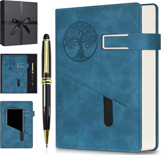 Lined Notebook Journal for Men Women, 365 Pages Numbered College Ruled Notebook, Hardcover Leather Journal with Pen & Gift Box, Thick Daily Diary, Professional Notebooks for Work, School, Business, A5 - Bloomnest