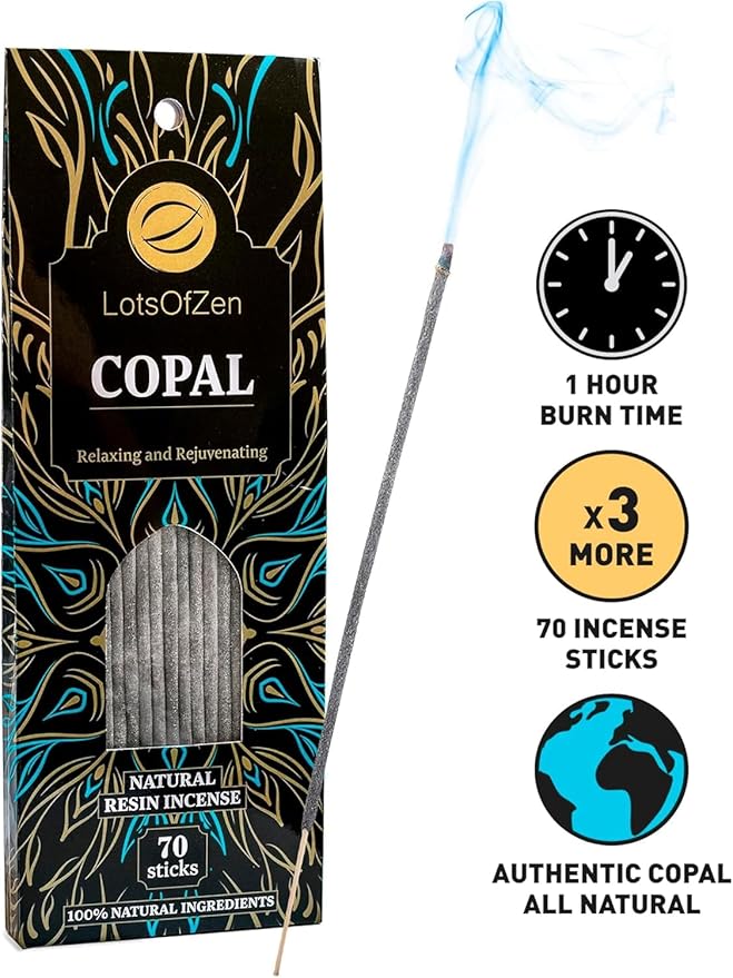 Copal Incense Sticks (70 Pack) – Long Burning White Copal Resin Smudge Kit for Cleansing, Meditation, Rituals & Home Energy Refresh LotsOfZen