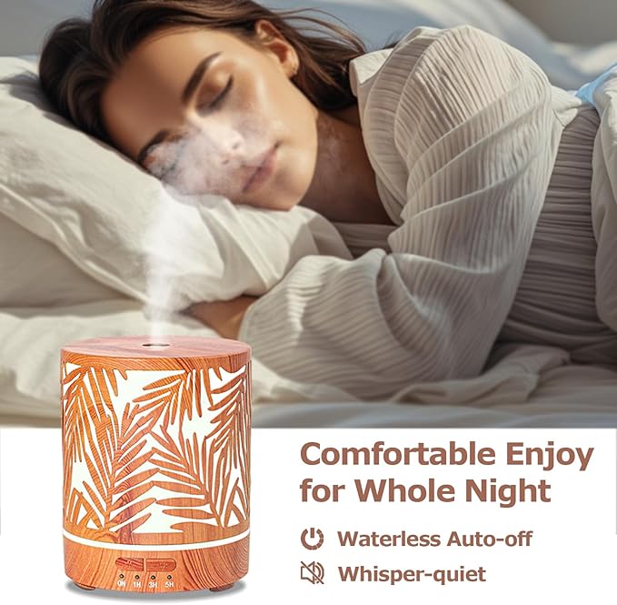 Essential Oil Diffuser Metal Aromatherapy Oil Diffusers for Large Room,Water Plants Pattern Ultrasonic Cool Mist Diffuser with Waterless Auto Shut-Off Protection,for Home Office,300ML - Bloomnest