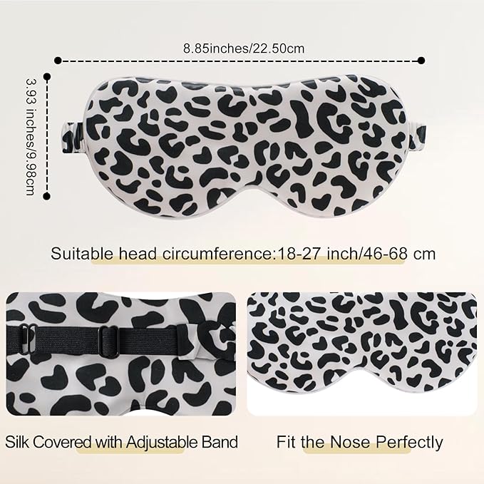 ZIMASILK Adjustable 100% 22 Momme Mulberry Silk Sleep Mask for Sleeping, Filled with Premium Mulberry Silk, Softest & Breathable Eye Sleeping Mask (Leopard - Black White) - Bloomnest