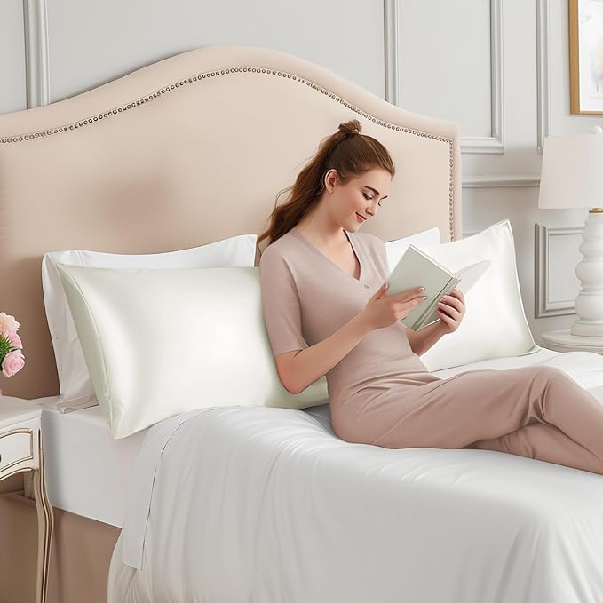 INFIIXSO Body Pillow Cover with Zipper, Luxury Mulberry Silk Body Pillow Case 20x54 Inches, Ultra Smooth and Soft Cooling Long Pillowcase, Gift for Women, Men(Cream) - Bloomnest