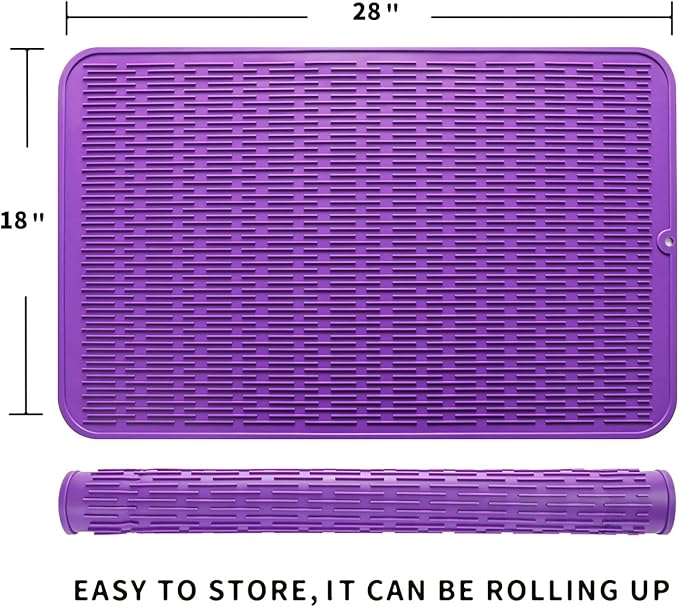 Silicone Dish Drying Mat for Multiple Usage,Easy clean,Eco-friendly,Heat-resistant Silicone Mat for Kitchen Counter or Sink,Refrigerator or Drawer Liner Purple 3XL 28 inches x 18 inches - Bloomnest