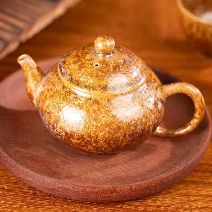 Tea Set, Porecelain Kung Fu Teaset, Gold Crystalline Glaze Chinese Small Tea Cups, Ceramic Tea Pot and Cups Set, Ideal Asian Tea Gift Set for Home Outdoor and Office - Bloomnest