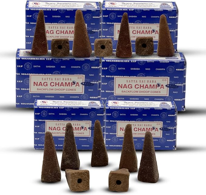 Nag Champa Backflow Incense Cones for Waterfall Aromatic Smoke Fountain Haze Falls and Mat Bundle - Pack of 6 TRUMIRI
