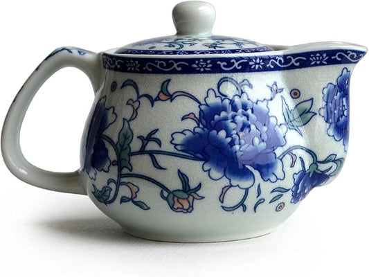 Small Porcelain Teapot, 9oz Tea Pot with Stainless Steel Infuser Classical Chinese Penoy Flower (Blue-and-white Penoy)