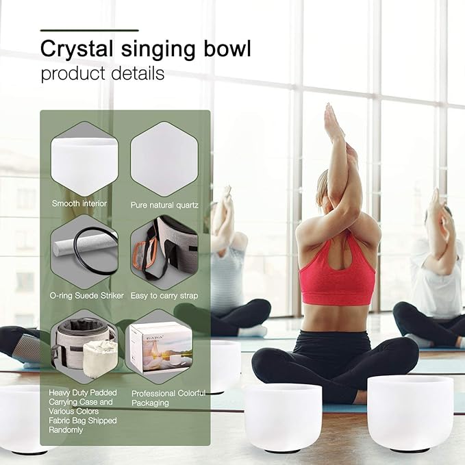 Ryan Dvan 11Inch D Note Frosted Sacral Chakra Crystal Singing Bowl with Free Padded Carrying Case and Suede Striker & O-Ring - Bloomnest