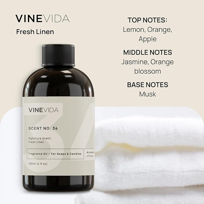 VINEVIDA Fresh Linen Fragrance Oil for Cold Air Diffusers - 4 Fl Oz - Essential Oils for Diffuser Oil Refill & Air Freshener Room Spray - Bloomnest
