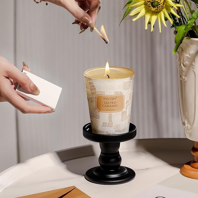 HomeLights Soy Wax Candles for Home Scented, 1-Wick Candles in Salted Caramel Scented, Rustic Modern Aromatherapy Candles Gift for Parties, Relaxing, 6.7oz - Bloomnest