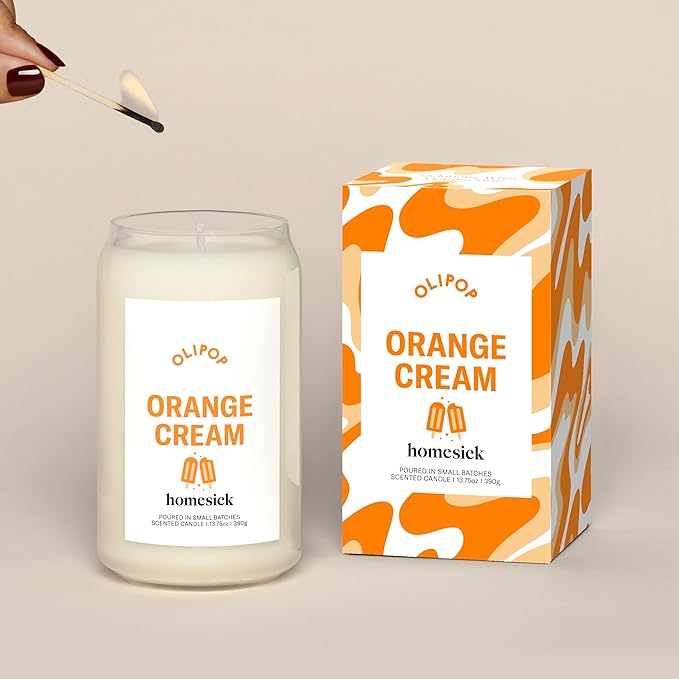Homesick – Olipop Orange Cream Scented Candle – Premium 13.75 oz Soy Wax Candle in Glass Jar with Cotton Wick, 60–80 Hour Burn, Nostalgic Citrus Vanilla Scent, Wedding & Engagement Gifts for Couples - Bloomnest