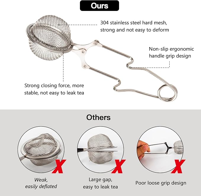 Snap Ball Tea Strainer, Exptolii 2 Pack Stainless Steel Tea Infuser Filter with Handle for Loose Leaf Tea, Spices, Seasonings - Bloomnest