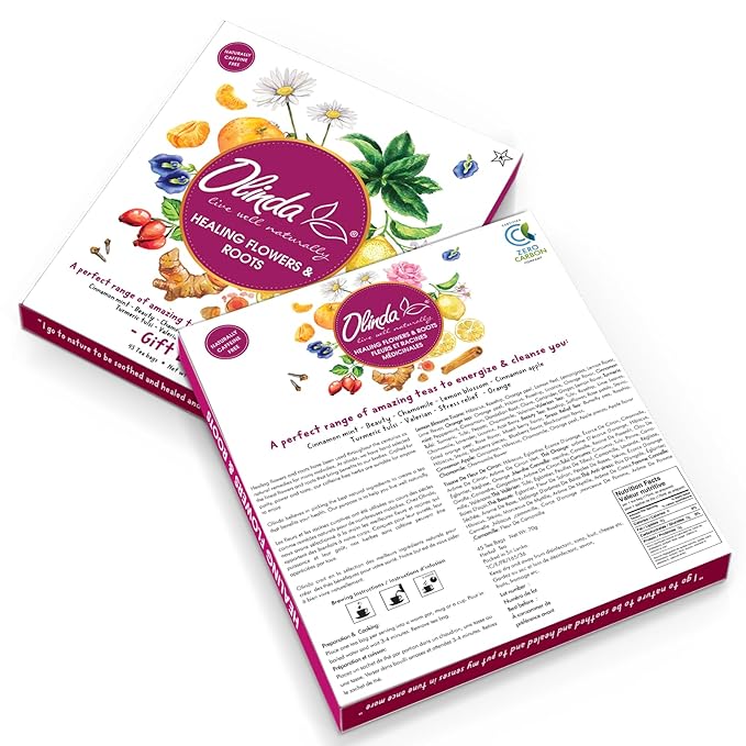 Olinda Healing Flowers & Roots Gift Box Natural Caffeine Free Tea Herbal Tea Bags Healthy Beauty Tea Wellness Stress Relief Tea Sampler Gift Set Premium 9 Vareity Individually Wrapped 45 Tea Bags 1 Tea Gift Box for Women - Bloomnest