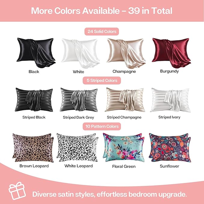 MR&HM Satin Pillowcase for Hair and Skin, Silk Satin Pillowcase 2 Pack, King Size Pillow Cases Set of 2, Silky Pillow Cover with Envelope Closure (20x36, Blush) - Bloomnest