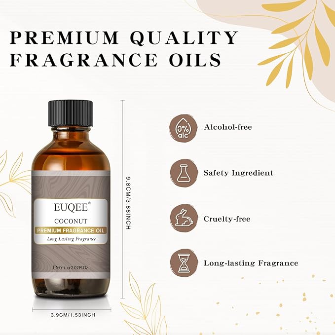 EUQEE Coconut Fragrance Oil, Premium Essential Oil Scented Oil with Glass Dropper for Aromatherapy, Soap Candle Making - 2.02 Fl oz/ 60ml - Bloomnest