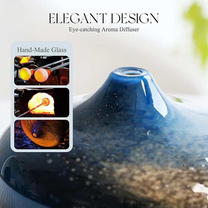 Porseme 500ml Glass Essential Oil Diffuser Aromatherapy Ultrasonic Cool Mist Humidifier 15-21 Running Hours Waterless Auto-Off Air Diffusers for Sleeping Yoga Office Working Spa and Rest (Galaxy) - Bloomnest