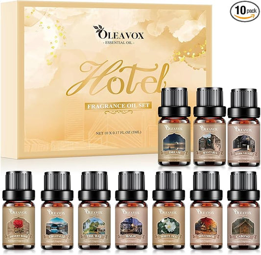 Hotel Diffuser Oils Gift Set, Luxury Fragrance Oil Blend, Hotel Essential Oils for Diffusers for Home, Candle & Soap Making Scents, More 10x5ml Scented Oil, Aromatherapy Oils Kit - Bloomnest