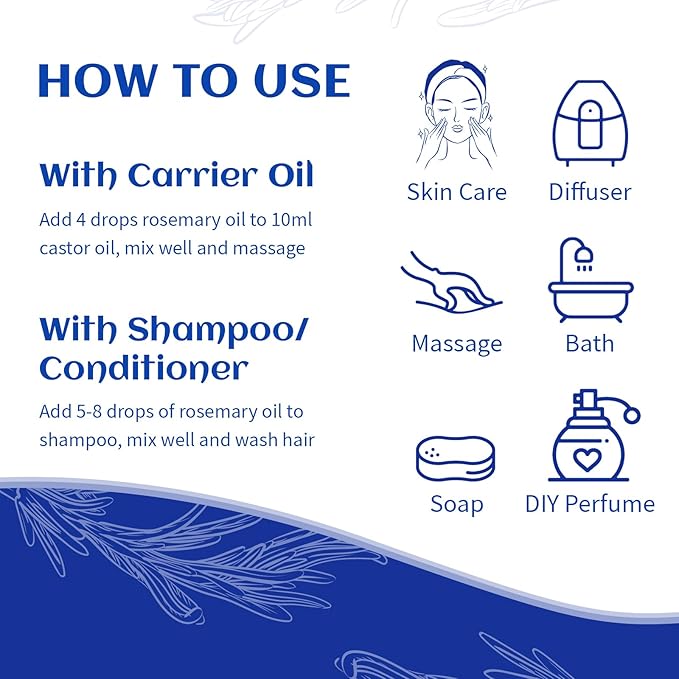 HIQILI Rosemary Oil for Hair Growth, Skin, Scalp, 100% Pure Natural, Add to Shampoo & Conditioner - 0.33 Fl Oz/10 ML - Bloomnest