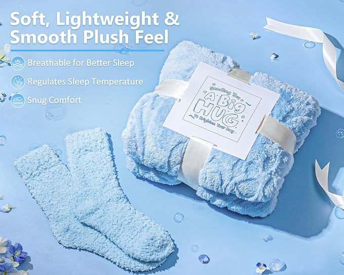 Gift Basket for Women, Birthday Gifts for Women Self Care Gifts Get Well Soon Gifts, Flannel Blanket, Tumbler, Relaxing Spa Gifts for Mom Best Friend Wife Girlfriend Sister Her (Blue)