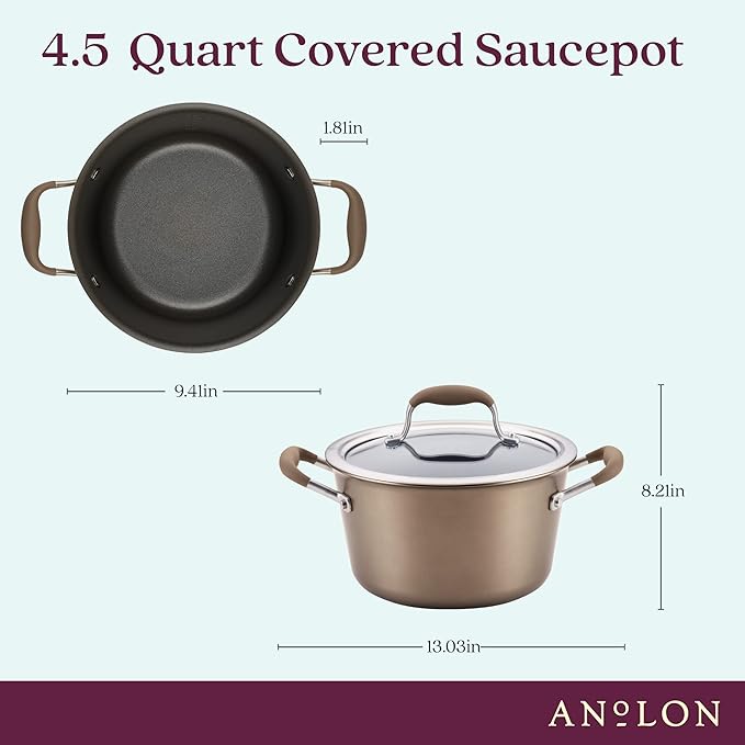 Anolon Advanced Home Hard-Anodized Nonstick Tapered Sauce Pan/Saucepot, 4.5-Quart (Bronze) - Bloomnest