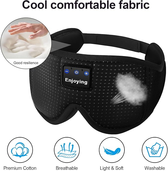Sleep Headphones, Sleep Mask Bluetooth Wireless Music Eye Mask, Sleeping Mask for Side Sleepers Sleep Mask with 3D Bluetooth Headphones Ultra-Thin Stereo Speakers Perfect for Sleeping (Black) - Bloomnest