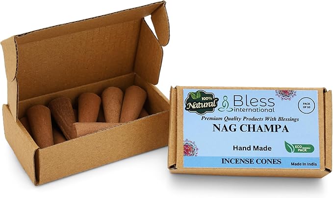 Bless-International Nag Champa 100%-Natural-Incense-Cones Handmade-Hand-Dipped Organic-Chemicals-Free for-Purification-Relaxation-Positivity-Yoga-Meditation The-Best-scents (10 Count) BlessInternational