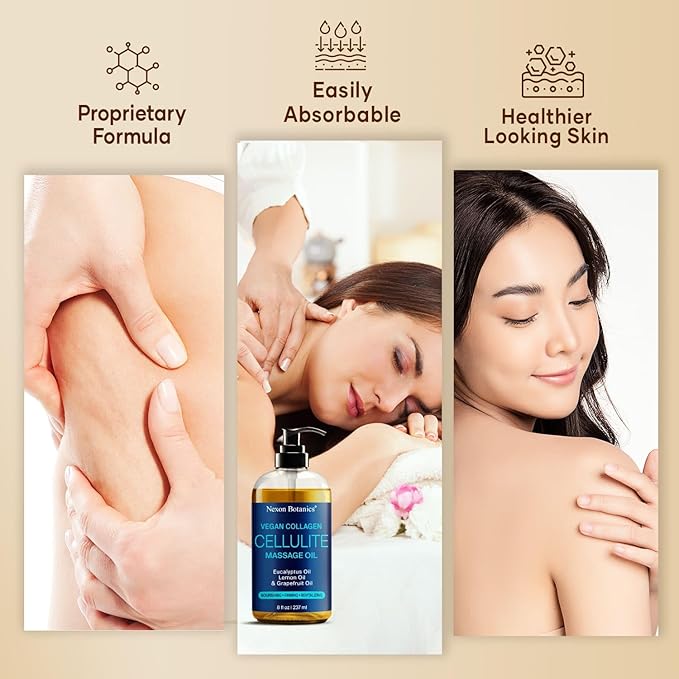 Anti-Cellulite Massage Oil for Massage Therapy 8 fl oz - Refreshing and Relaxing - Natural Oils with Vegan Collagen and Stem Cells - for Men and Women - Nexon Botanics - Bloomnest