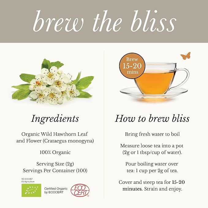 Organic Hawthorn Tea - Caffeine Free Loose Leaf and Flower Herbal Tea - Pharmacopoeia Potency - 100 Servings - Bloomnest