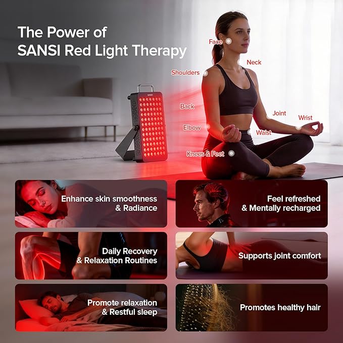 SANSI Red Light Therapy for Face Body, 660nm 850nm Red & Near Infrared LED Light, 84 Dual-Chip LEDs, 120W High Power Red Light Therapy Panel, Built-in Timer, No Noise Design, Ideal for Home Wellness SANSI