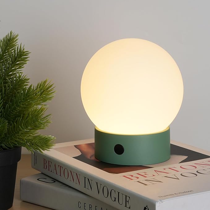 Small Cute Cordless Table Lamp Rechargeable, Battery Operated Shower Lamp Waterproof, Touch Dimmable Globe Ambient Light for Outdoor/Bedside/Patio/Dining (Green) - Bloomnest